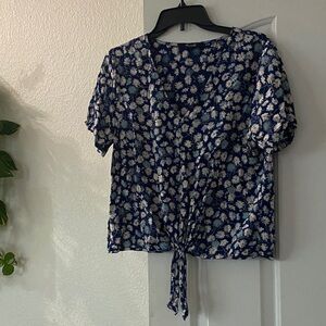 Madewell Navy and Cream Floral Blouse